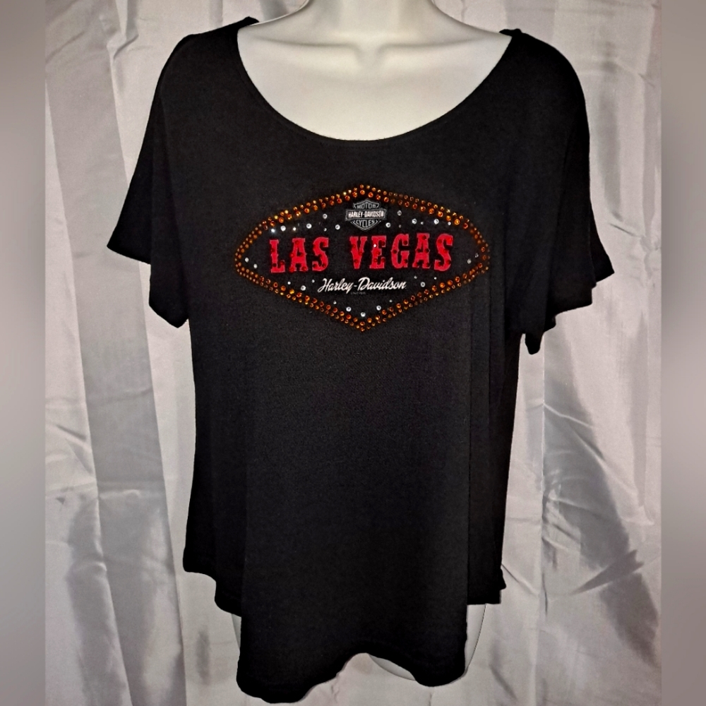 Harley-Davidson Black Tee with Red and Orange Accents